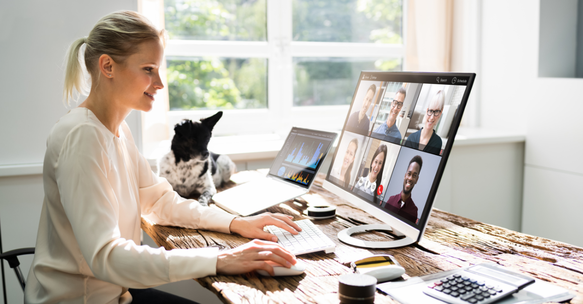 A lady attending a virtual conference