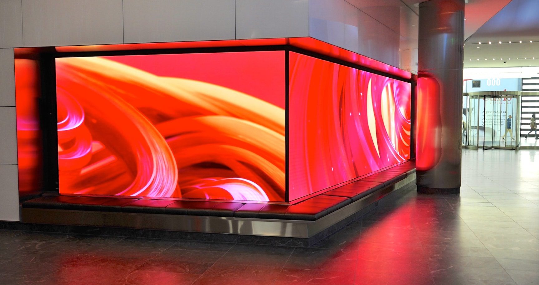 A red video wall