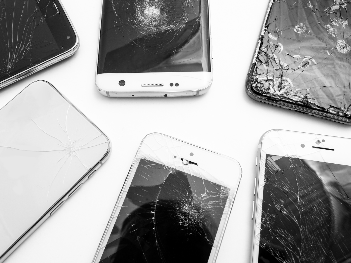 A collection of broken phone screens